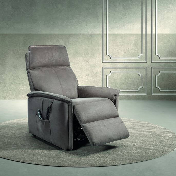 Fauteuil de relaxation électrique 2 moteurs avec releveur en tissu gris Nadia